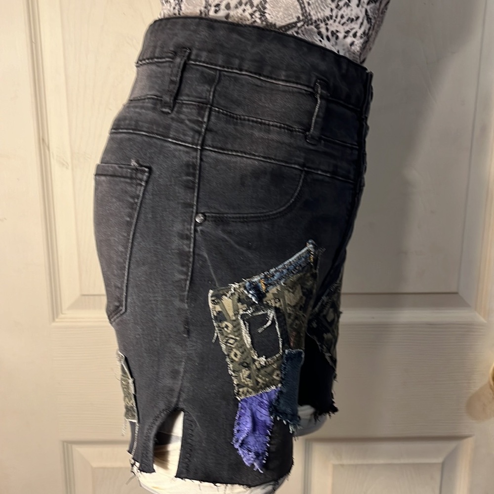 Upcycled Patchwork Black Refuge Black Jean Shorts - image 7